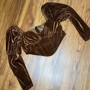 PrettyLittleThing Brown Velvet Corset Style Blouse